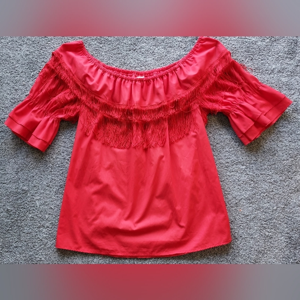 Vtg Partner Please Malco Modes Womens Blouse Size P Cap Sleeve Fringed  Sq Dance